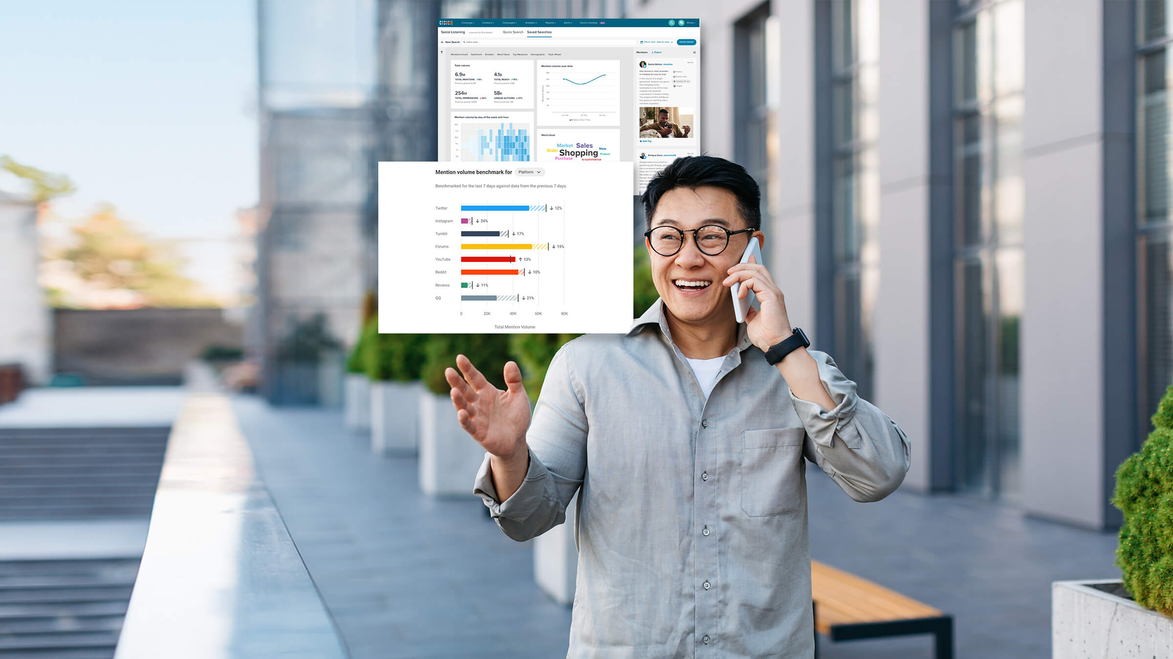 Man on phone in street