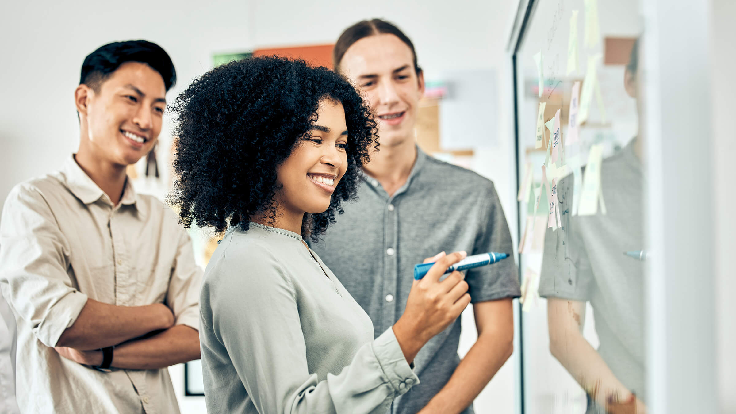 People reviewing data