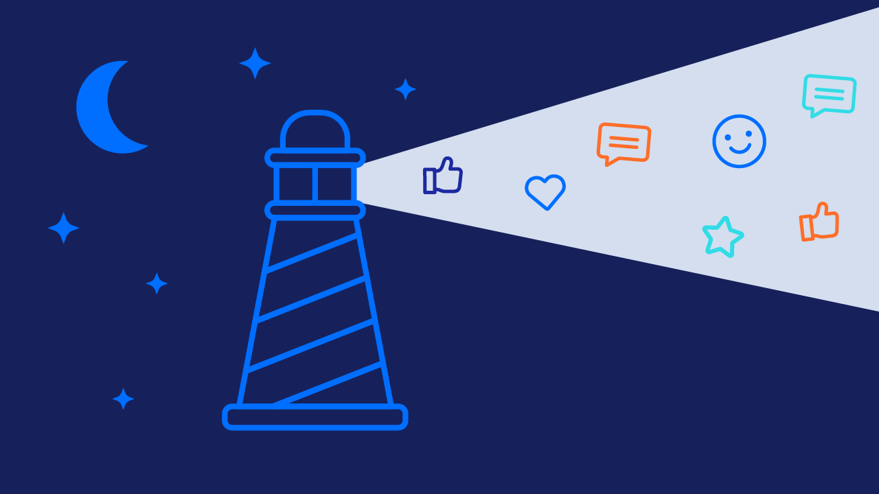 Lighthouse illustration with icons signifying media monitoring