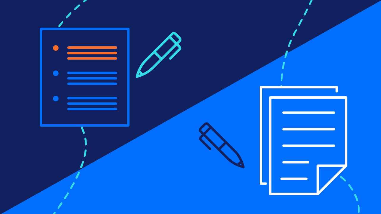 graphic with paper and pens